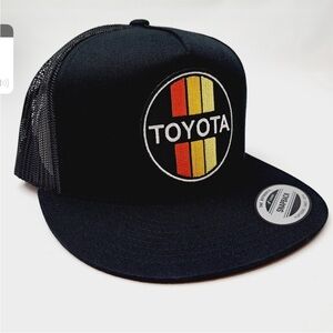 Retro Embroidered Patch Flat Bill Trucker Mesh Snapback Cap Hat Black